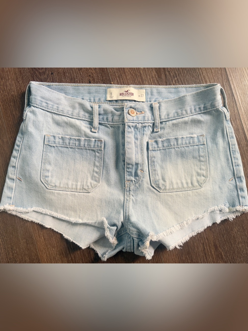 Hollister Pale Blue Frayed Hem Denim Shorts